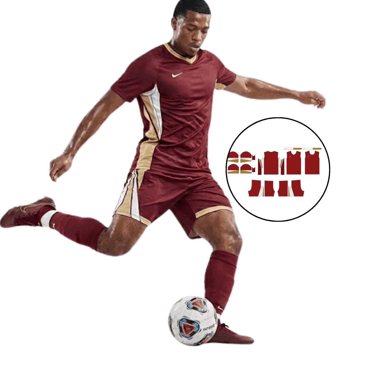 MOLDE CONJUNTO UNIFORME CABALLERO FÚTBOL NIKE CAMISA CUELLO V REDONDO SHORT + DISEÑO GRATIS
