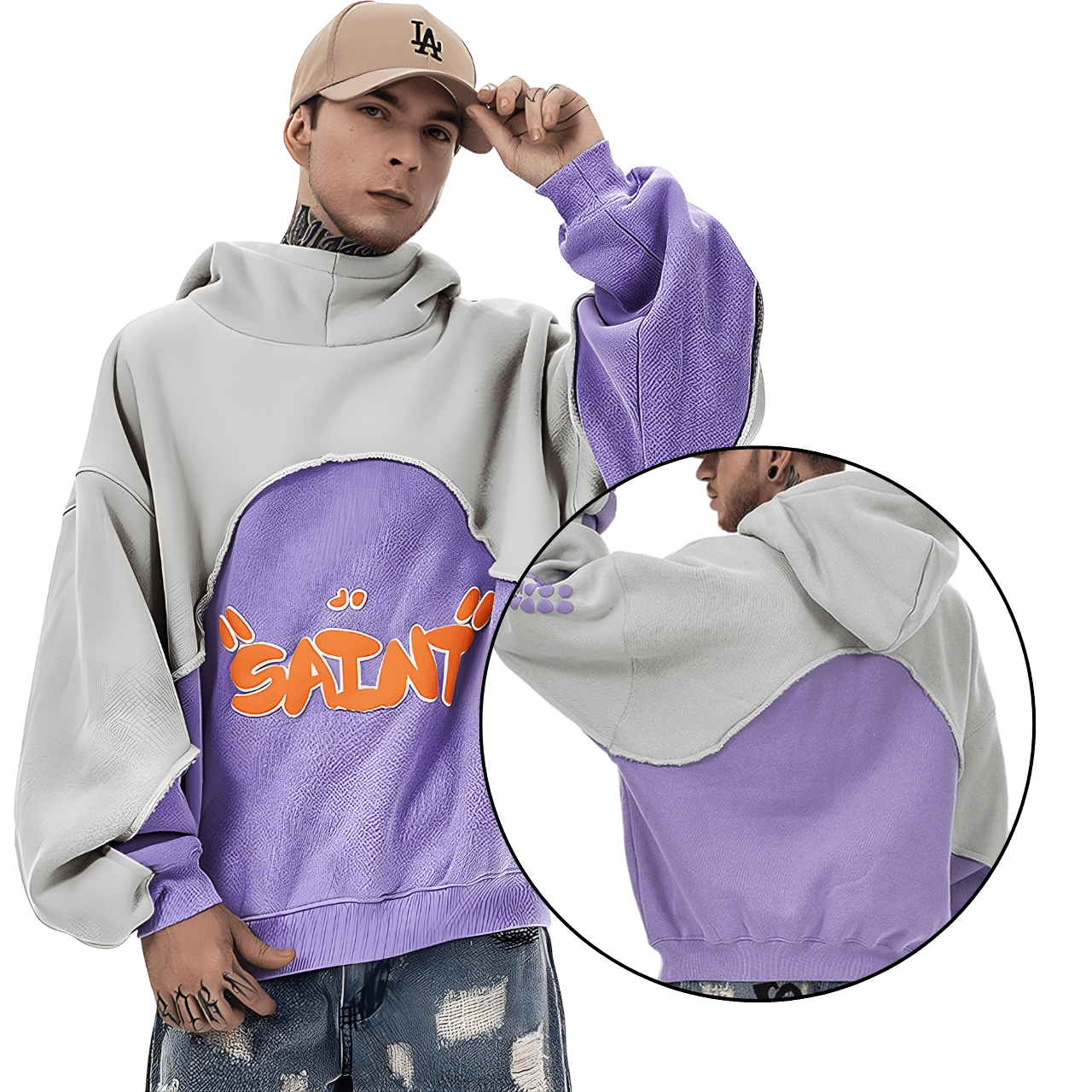 MOLDE DE COSTURA DIGITAL SUDADERA CANGURO CON CAPUCHA OVERSIZE CON CORTES CABALLERO